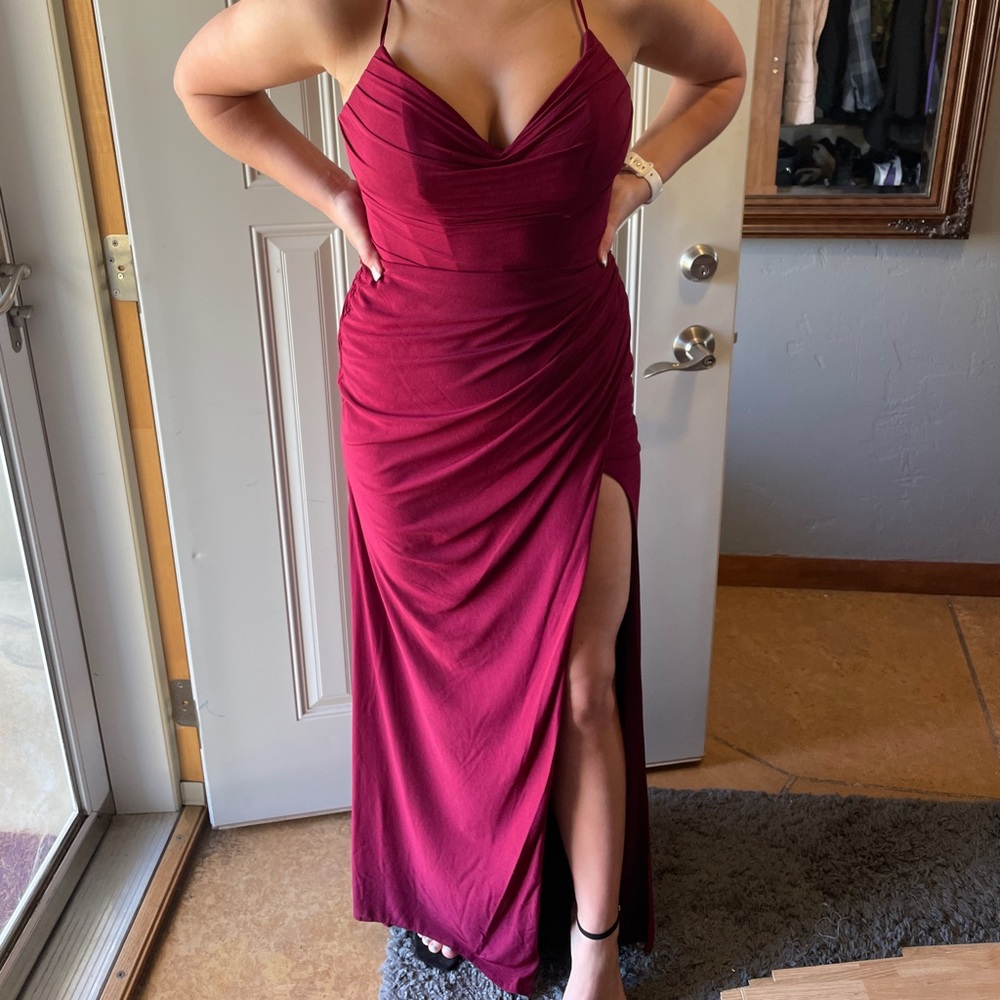 La Femme Wrap Dress Dark Berry. Fits 6-8.